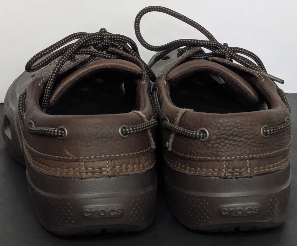 Crocs Brown Leather Islander Pitcrew Sport Boat Shoe Clog Outdoor Mens Size 12 - Image 3 of 4
