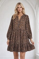 Vince Camuto Womens Metallic Animal Print Tiered Dress XS NWT $119