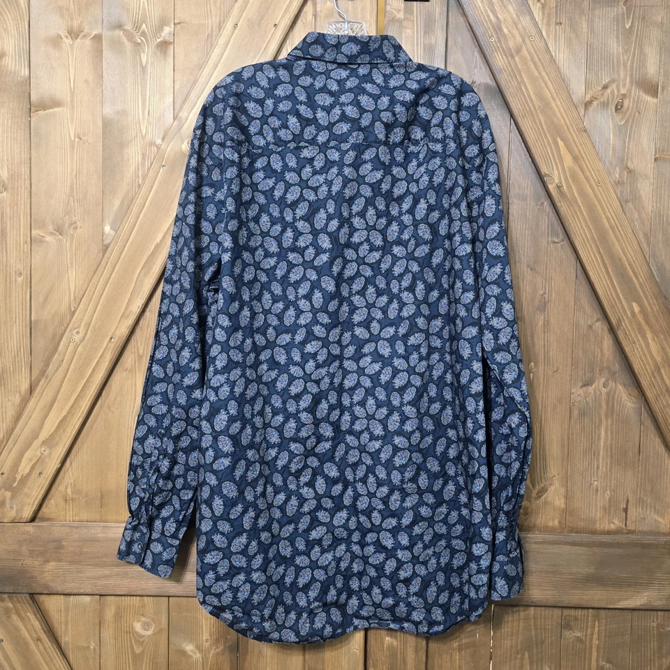 Camisa de hombre Perry Ellis manga larga con botones azul marino estampado cachemir talla 2XL Foto 4 de 4