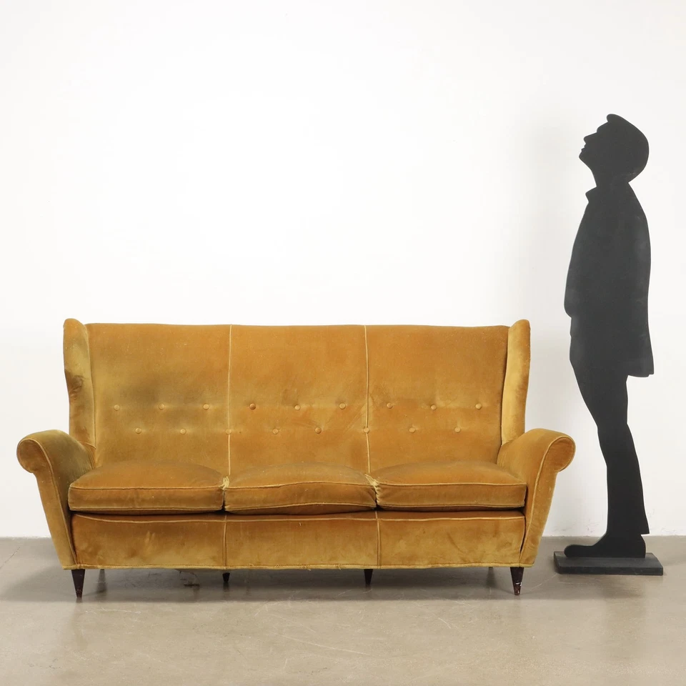 Винтажный бархатный 3-местный диван итальянский дизайн Италия 1950-е оригинал - Изображение 2 из 4