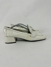 Prada Vernice Metal Triangle Logo 45mm Loafer Pumps Black Size 38 EU /8 US/5UK