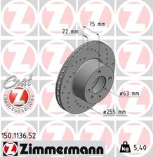 2x ZIMMERMANN Bremsscheibe SPORT Z 150.1136.52 f�r BMW E21 3er 320 323