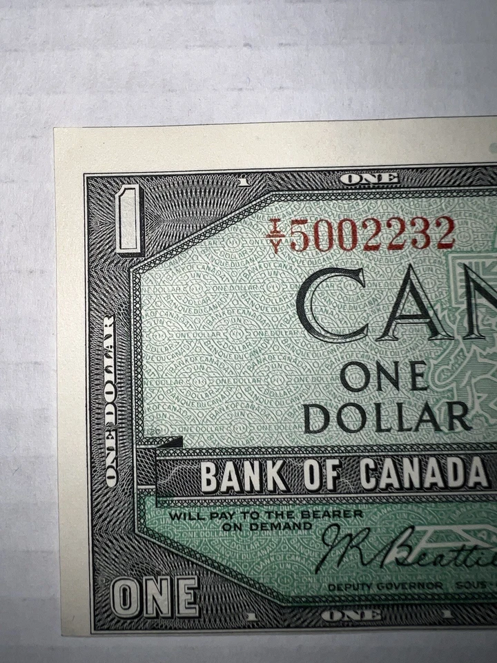 Consecutive 1954 Canada $1 Dollar Banknotes * Error Cut Out Of Register * Rare - Image 4 of 4