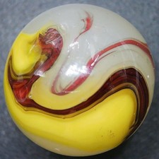 Vintage Akro Agate Egg Yolk Oxblood Swirl Marble. .70