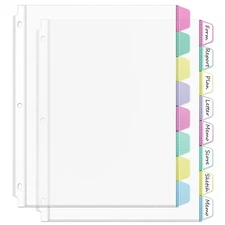 16PCS/2 Set 3 Ring Clear Binder Dividers with Tabs, 8.5 x 11 8 Tabs Binder Divid