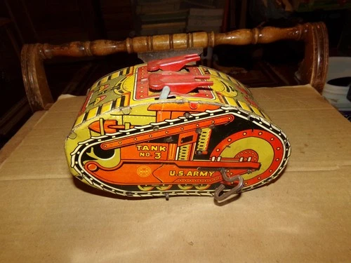 Vintage Marx Tank Corps NO.3 U.S. Army Wind Up Tin Toy, AS IS