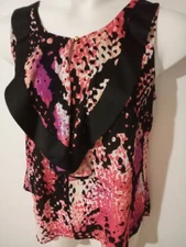 WORTHINGTON by JCP Womens Large Blouse Sleeveless Ruffled Black Purple Coral Top