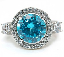 4CT Blue Topaz  White Topaz 925 Solid Genuine Sterling Silver Ring Sz 6 MB5-9