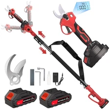 2-IN-1 Cordless Electric Pole Pruning Shears, 15ft Reach, 1.2" Cutting Diamet...