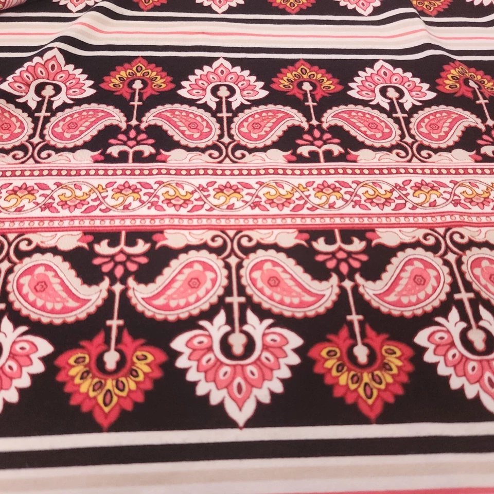 Double Brushed Ethnic Paisley Floral Stripe   Knit Fabric  By the Yard    - Image 2 of 3