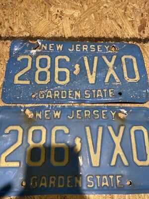 Vintage & Old New Jersey Blue License Plate Pair Set 286VX0 Garden