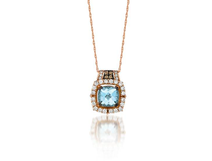 LeVian Aquamarine Chocolate Diamond Pendant Necklace Cushion Cut 14k Rose  Gold