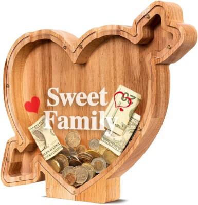 SummiDate Wooden Letter Piggy Bank for Boys Girls Toddler Heart