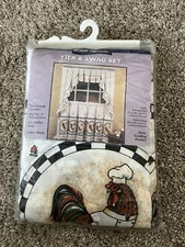 Home Essentials 58x36 Tier & Valance Set Style Cooking Rooster Farm Country VTG
