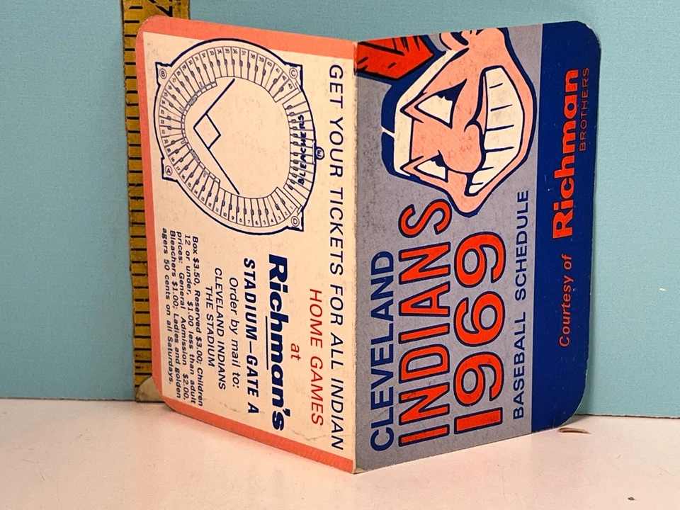 1969 Cleveland Indians Official Baseball Schedule Richman Brothers - Image 3 of 3