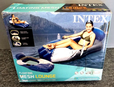 Intex Floating Mesh Lounge Chair Pool Float Lounger w/ Cupholder, Blue & White