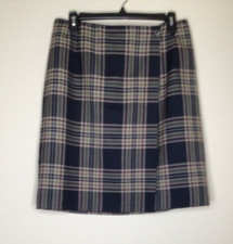 Vintage Charter Club Women s 10 Cream Black Plaid Wrap Skirt Knee Length