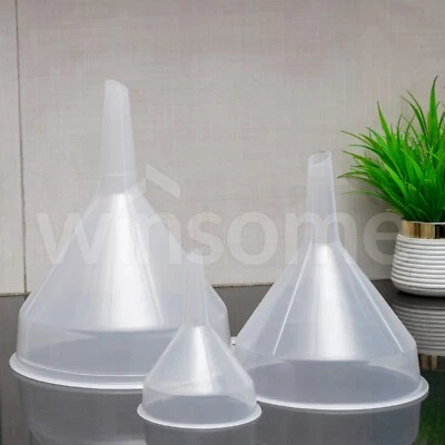 Clear Plastic Funnel Kitchen Garage Car Oil Water fuel Spout Liquid 8/14/18 cm - Image 1 of 4