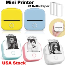 Mini Printer Sticker Thermal Printer with 3 Rolls Paper Bluetooth Portable Phone