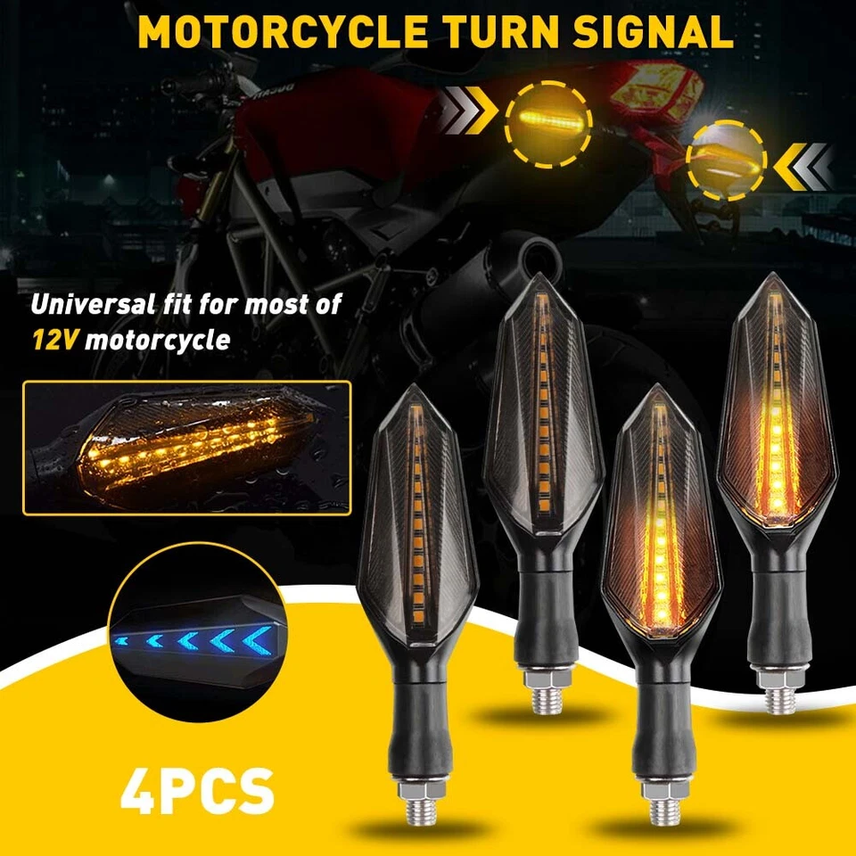 4x Indicador LED de Señales de Giro para Motocicleta Ámbar Intermitente Luz Fluyente Azul DRL K Foto 2 de 4