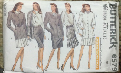 80er Jahre Butterick Schnittmuster Outfit locker sitzend Jacke Top und Rock Größe 10