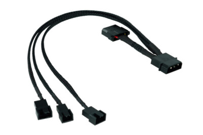 (23 EUR/m) Phobya Y-Adapter 4Pin Molex -> 2x 4Pin PWM + 3Pin | Schwarz 30cm