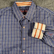 Robert Graham X Mens Large Tailored Fit Gingham Check Flip Cuff Button Shirt
