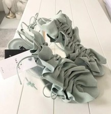 Zara Leather Suede Ruffled Heel Sandals Sea Green UK4 BNWT RRP £69.99 LAST PAIR