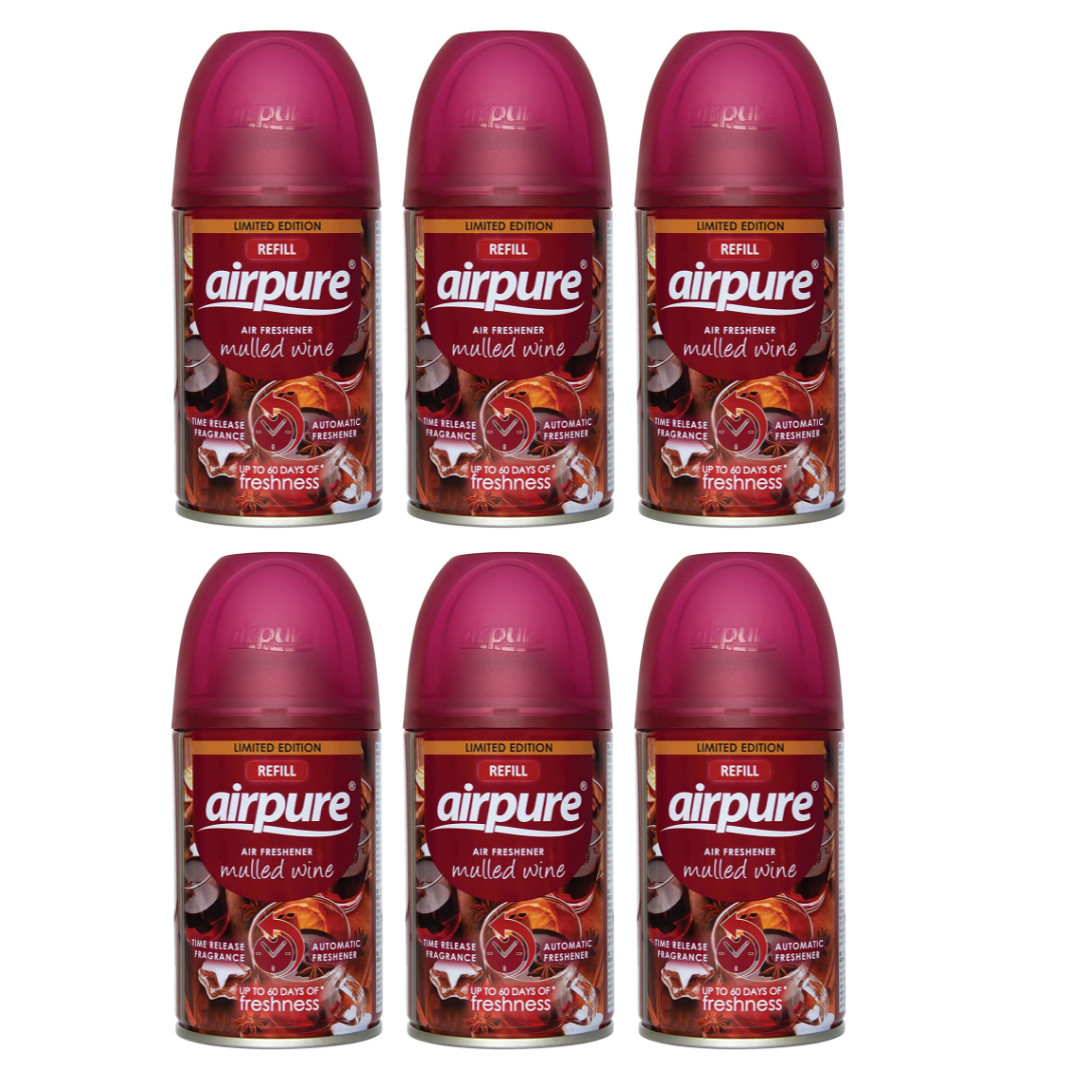 Airpure Mulled Wine Spray Refill Fits Most Air Fresheners 250ml - Pack Of 6