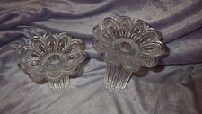 Pair Vintage Glass Taper Candle Holders Heavy clear Floral design candlesticks