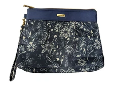 New Travelon RFID Blue Floral Clutch  Makeup Bag Card Holder