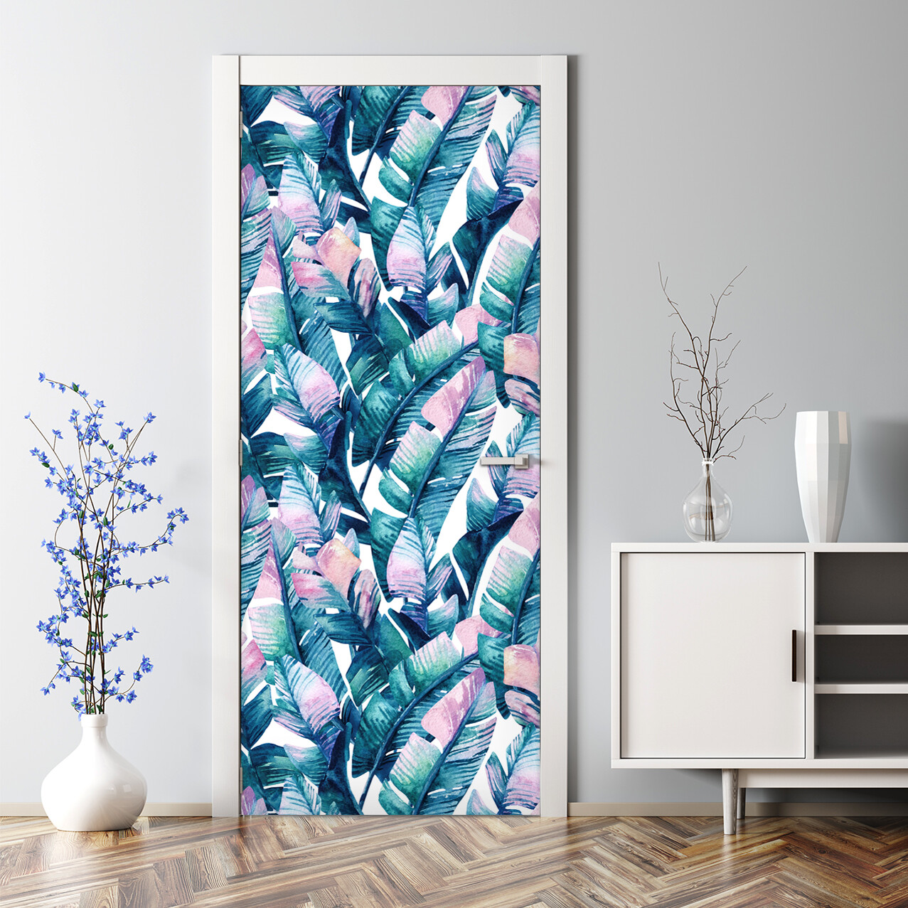 Rainbow leaf Colourful Decal Watercolour Bubble Free Door sticker Blue pink