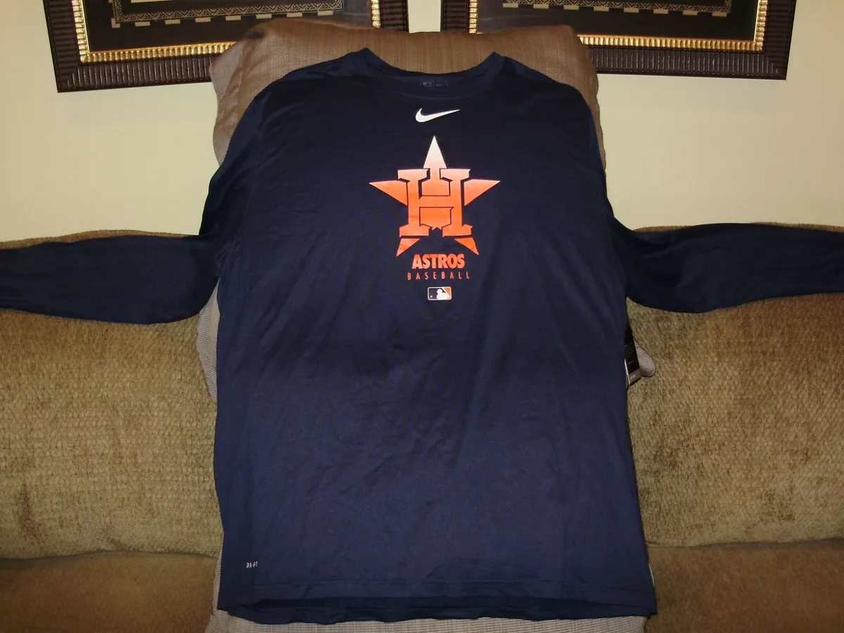 MLB Houston Astros NIKE Dri-Fit Anti-Odor Blue Long Sleeve Tee T-Shirt  Men's 3XL