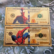 2pc 24k Gold Foil Plated Collectible Novelty Marvel Spiderman Banknotes