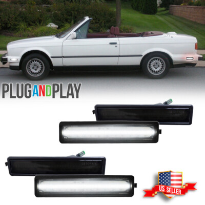 Smoke White LED Front & Rear Bumper Side Marker Light For BMW E30 3 E34 5 Series