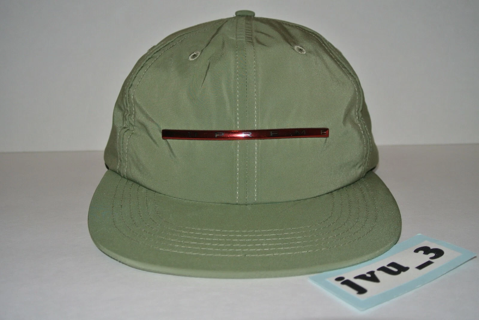 NEUF SUPREME SS17 CHROME RAYURE 6 PANNEAUX OLIVE boîte logo chapeau chapeau authentique