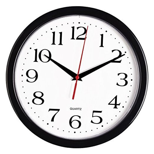 Wall Clock Silent Non Ticking Quality Quartz Battery Operated 10 Inch Black