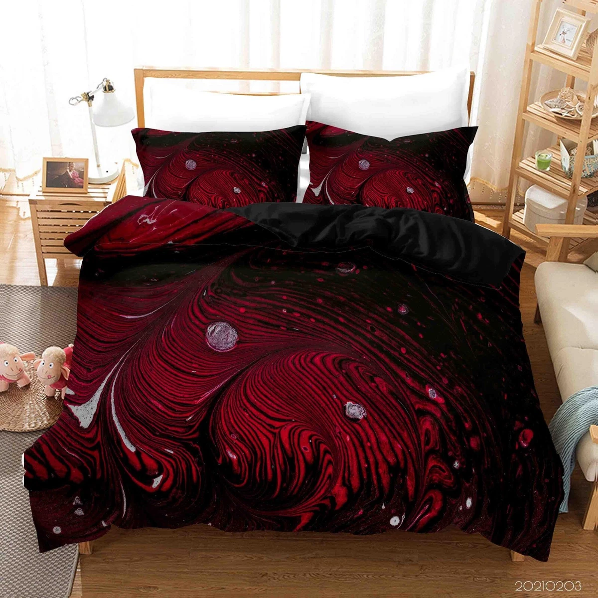 Hoem Set Lenzuola Copripiumino Reversibile In Cotone Ricco, Motivo Astratto Tuba, Queen (240x200 Cm), 3 Pezzi, Certificato OEKO-TEX