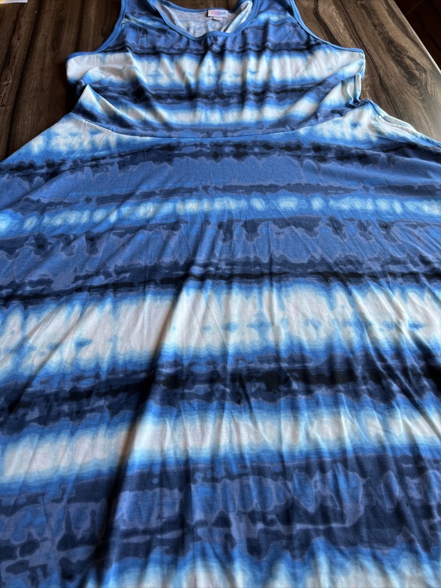 New 3XL 26/28 LuLaRoe Nicki Dress Pockets Sleeveless Blue White