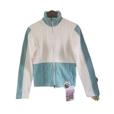 Cloudveil Full Zip Textured Sweater Jacket Cream Teal Womens Size Small New Nwt