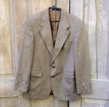 Vintage Evan Picone Cream Brown Wool Tweed Sports Coat Blazer Size 42L