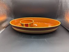 Crate & Barrel w/tag Tampico Strip chip and dip Oval bowl with dip bowl server