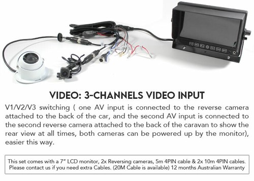 7" Monitor HD 12V 24V Reversing CCD 2x Camera 4PIN System 3AV Caravan Kit Elinz - Picture 10 of 12