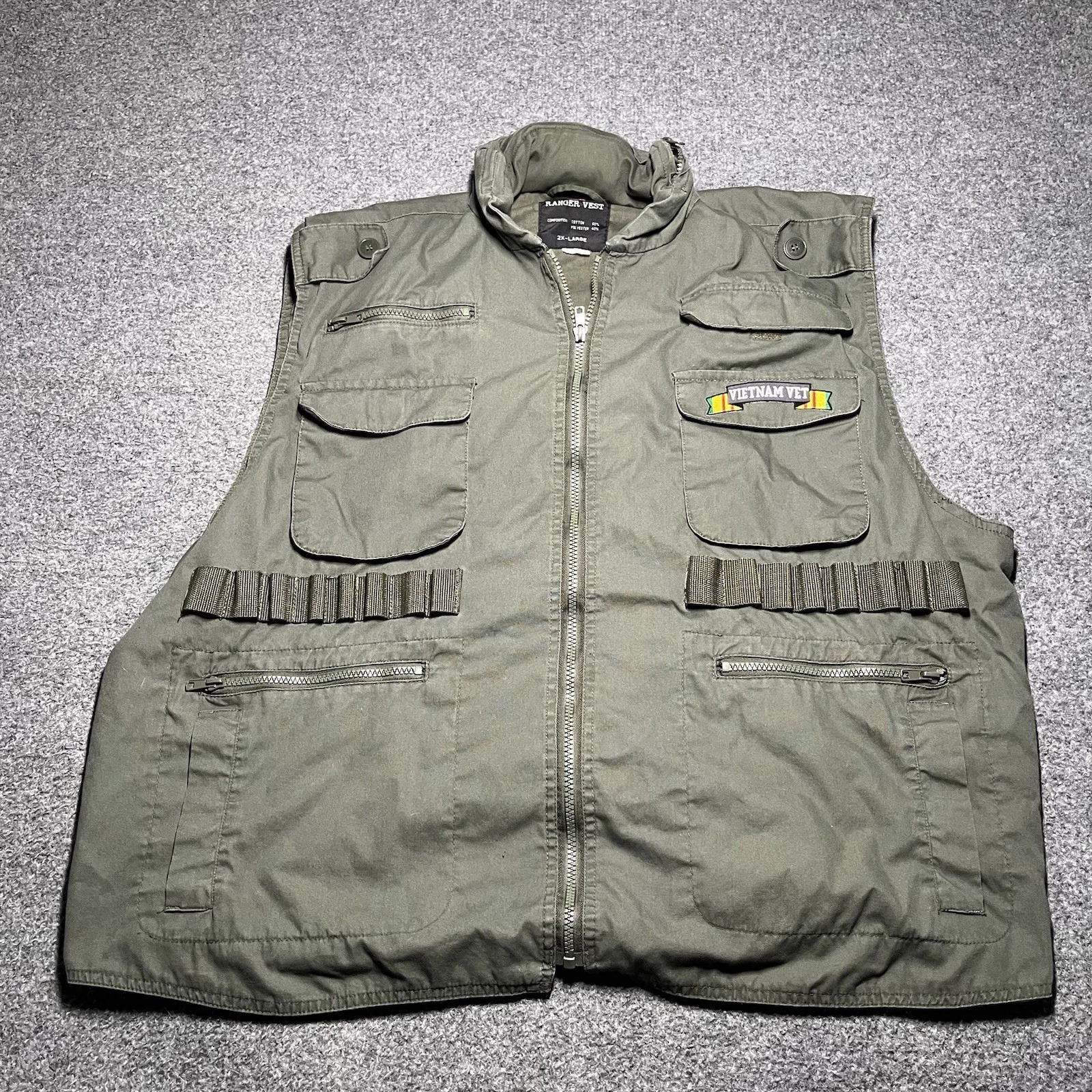 Rothco Ranger Vest Mens 2XL Green Tactical Utility Pocket Zip Vietnam Hooded