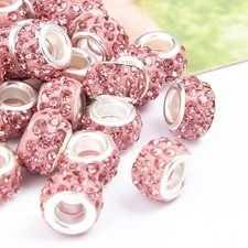 100Pcs Rhinestone European Large Hole Spacer Beads, Shaped Crystal Shiny Flat...