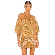 Spell and the Gypsy Anne Floral Off Shoulder Puff Sleeve Tunic Dress Size Small