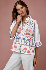 Johnny Was Isla Kimono Sleeve Embroidered Blouse Size Small