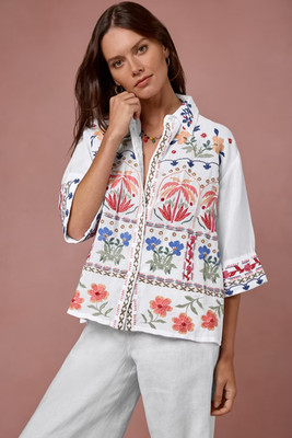 Johnny Was Isla Kimono Sleeve Embroidered Blouse Size Small