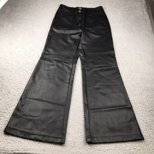 Maeve Colette Wide Leg Pants Womens 4 29x30 Black Vegan Faux Leather Anthro