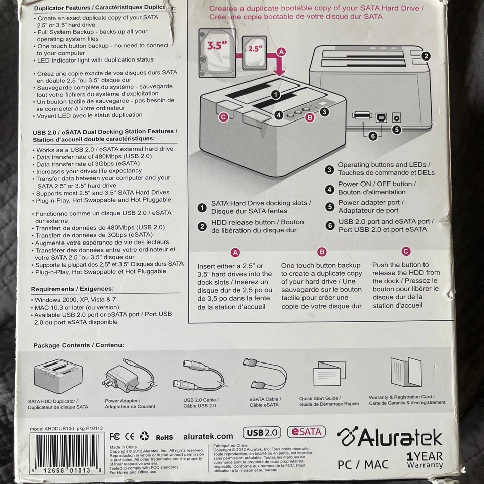 Aluratek USB 2.0 Standalone Duplicator Dock for 2.5/3.5" SATA SSD/HDD Drives New - Image 2 of 4